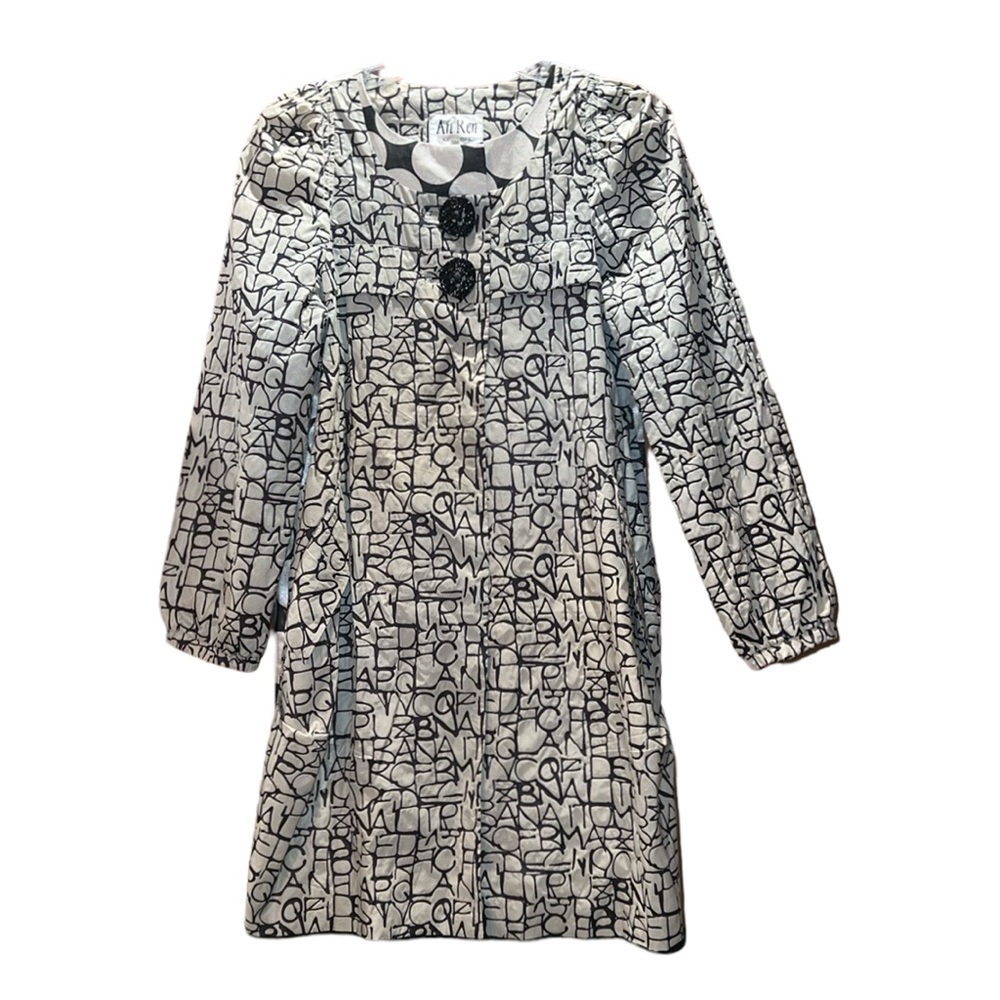 An Ren New York Vintage Wearable Art Jacket Size XS Ivory Black Polka Dot Artsy